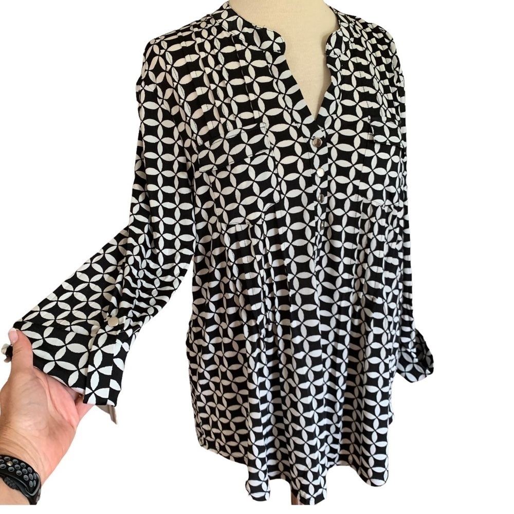 COCOMO Large 3/4 sleeve black white women’s Pintuck Blouse top shirt - Picture 5 of 14